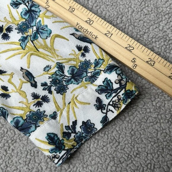 J Jill Top Extra Large Petite Blue Bird Print Green Floral Lightweight Office - Picture 12 of 14